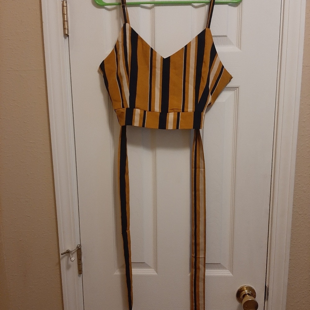 Gold, white and Navy Blue 2 piece Outfit